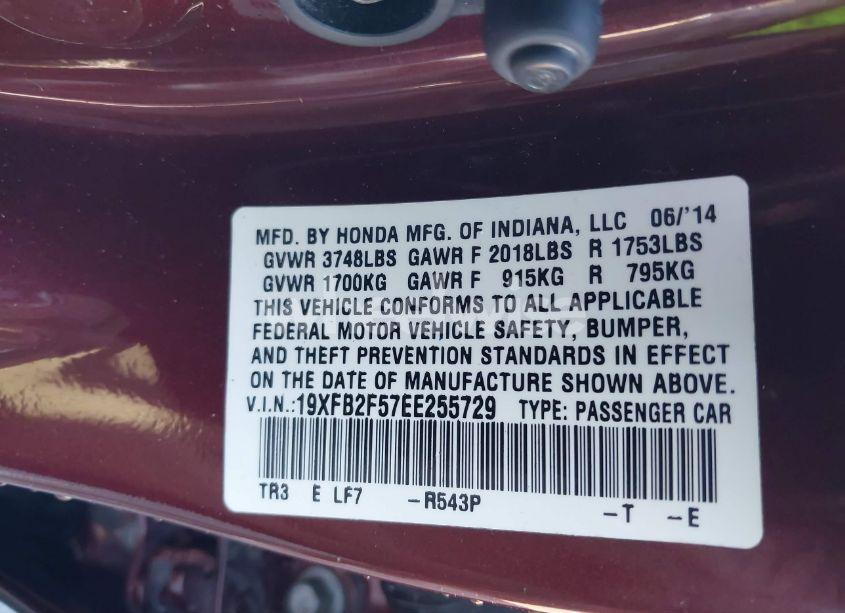 Photo 9 of 2014 Honda Civic LX (VIN 19XFB2F57EE255729)