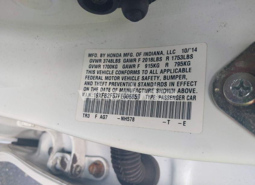 Photo 9 of 2015 Honda Civic LX (VIN 19XFB2F57FE005859)