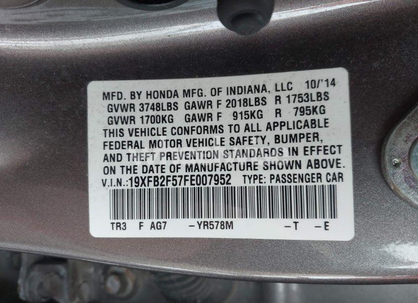 Photo 9 of 2015 Honda Civic LX (VIN 19XFB2F57FE007952)