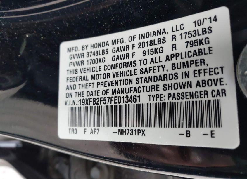 Photo 9 of 2015 Honda Civic LX (VIN 19XFB2F57FE013461)