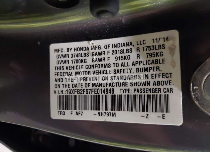 Photo 9 of 2015 Honda Civic LX (VIN 19XFB2F57FE014948)