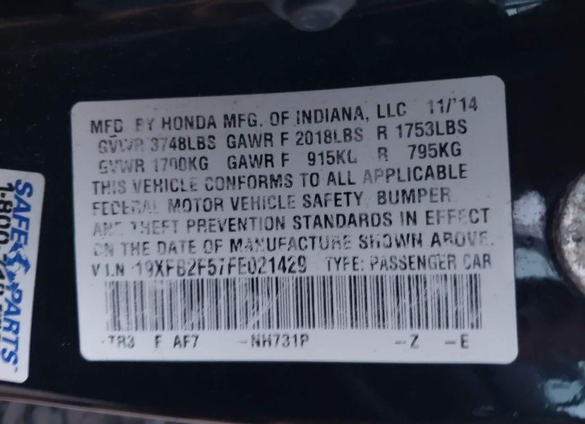Photo 9 of 2015 Honda Civic LX (VIN 19XFB2F57FE021429)