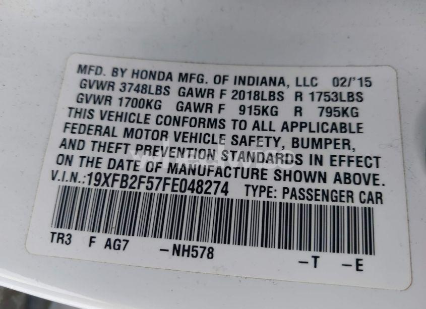 Photo 9 of 2015 Honda Civic LX (VIN 19XFB2F57FE048274)