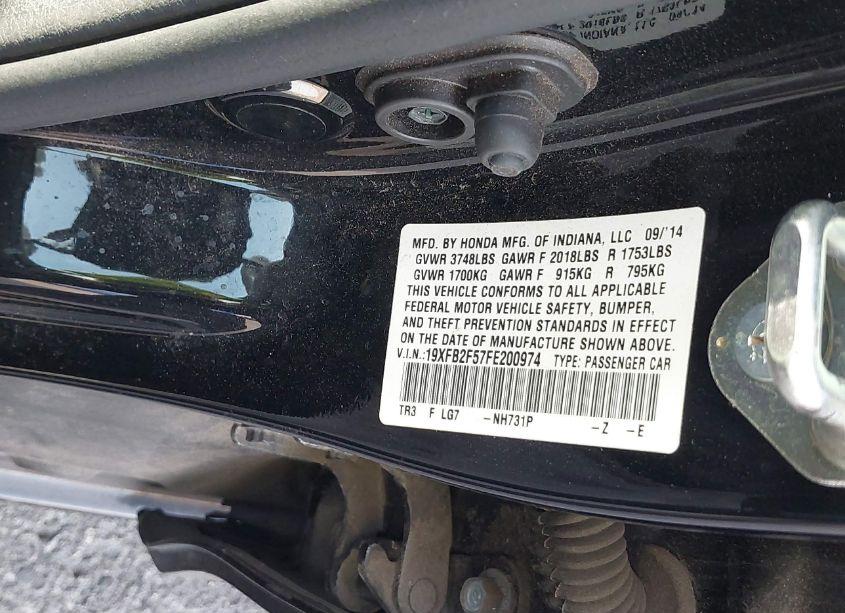 Photo 9 of 2015 Honda Civic LX (VIN 19XFB2F57FE200974)