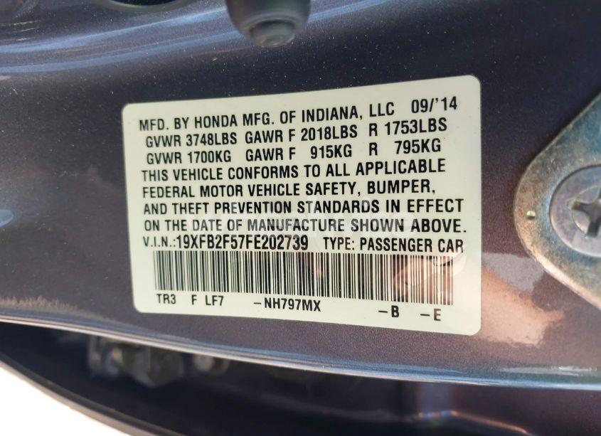 Photo 9 of 2015 Honda Civic LX (VIN 19XFB2F57FE202739)