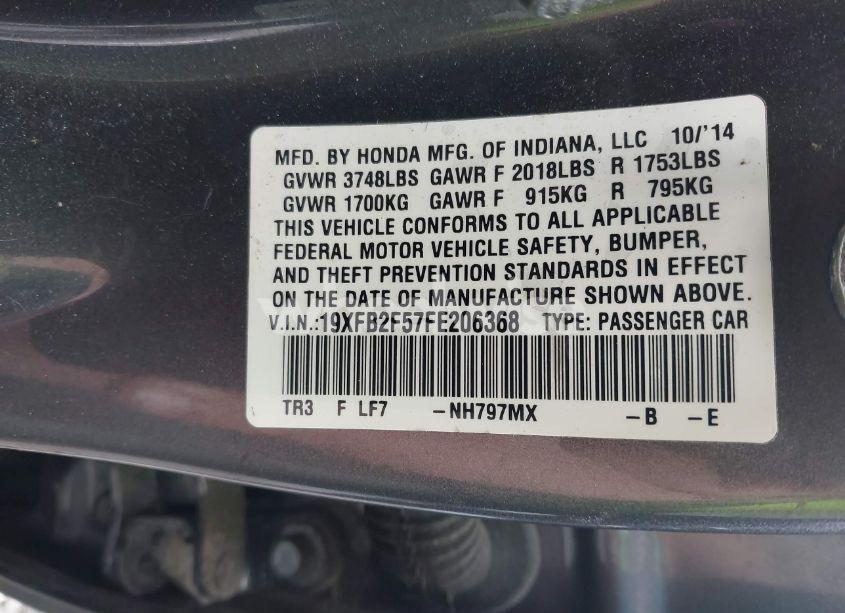 Photo 9 of 2015 Honda Civic LX (VIN 19XFB2F57FE206368)