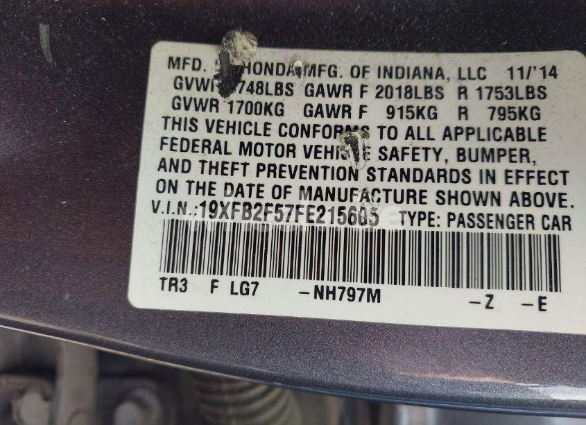 Photo 9 of 2015 Honda Civic LX (VIN 19XFB2F57FE215605)