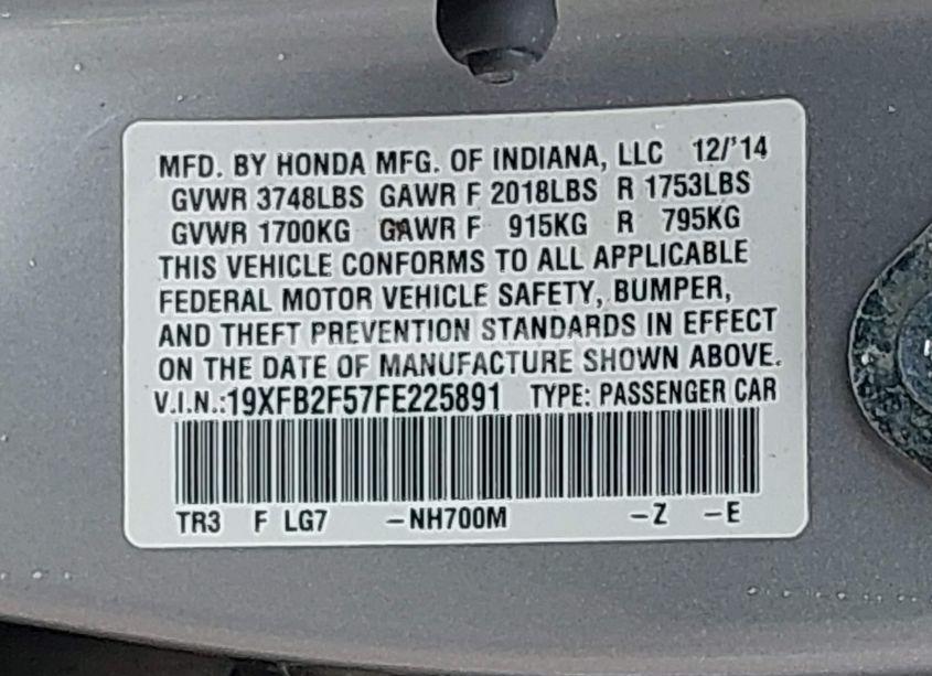Photo 9 of 2015 Honda Civic LX (VIN 19XFB2F57FE225891)