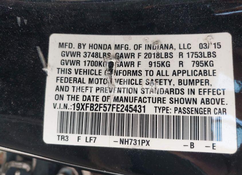 Photo 9 of 2015 Honda Civic LX (VIN 19XFB2F57FE245431)