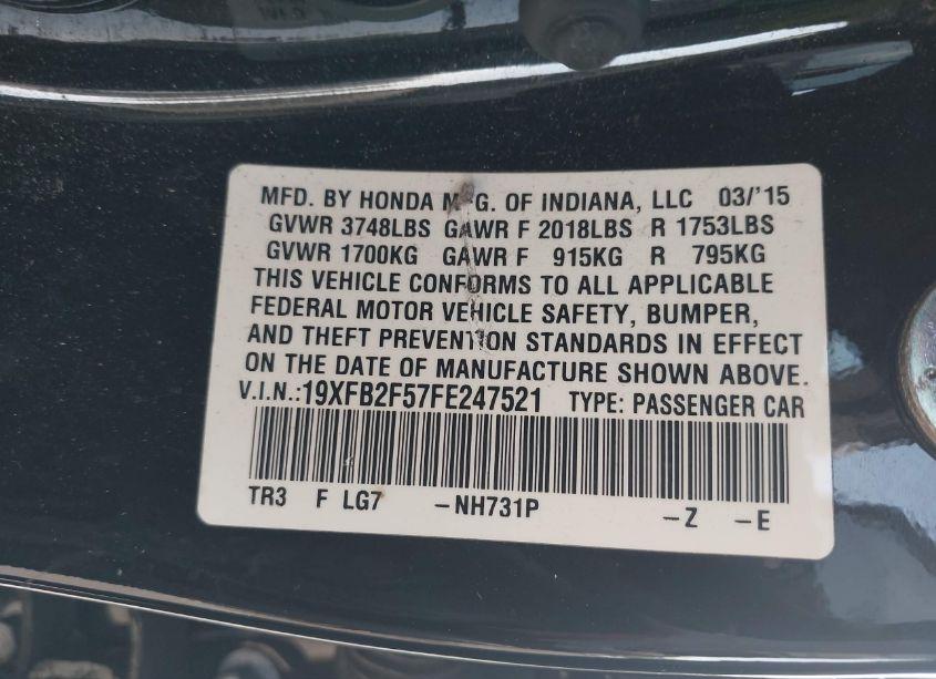 Photo 9 of 2015 Honda Civic LX (VIN 19XFB2F57FE247521)
