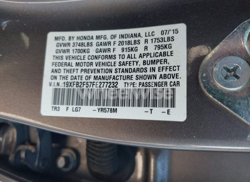 Photo 9 of 2015 Honda Civic LX (VIN 19XFB2F57FE277232)