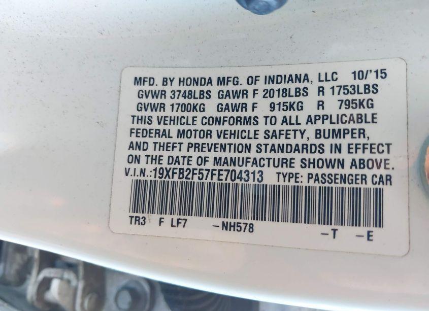 Photo 9 of 2015 Honda Civic LX (VIN 19XFB2F57FE704313)
