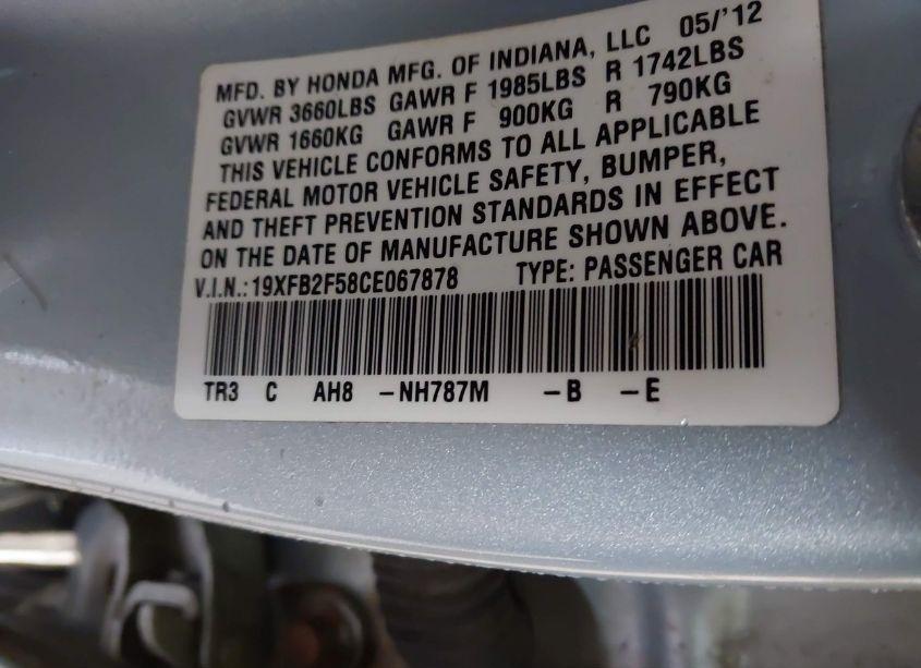 Photo 9 of 2012 Honda Civic LX (VIN 19XFB2F58CE067878)