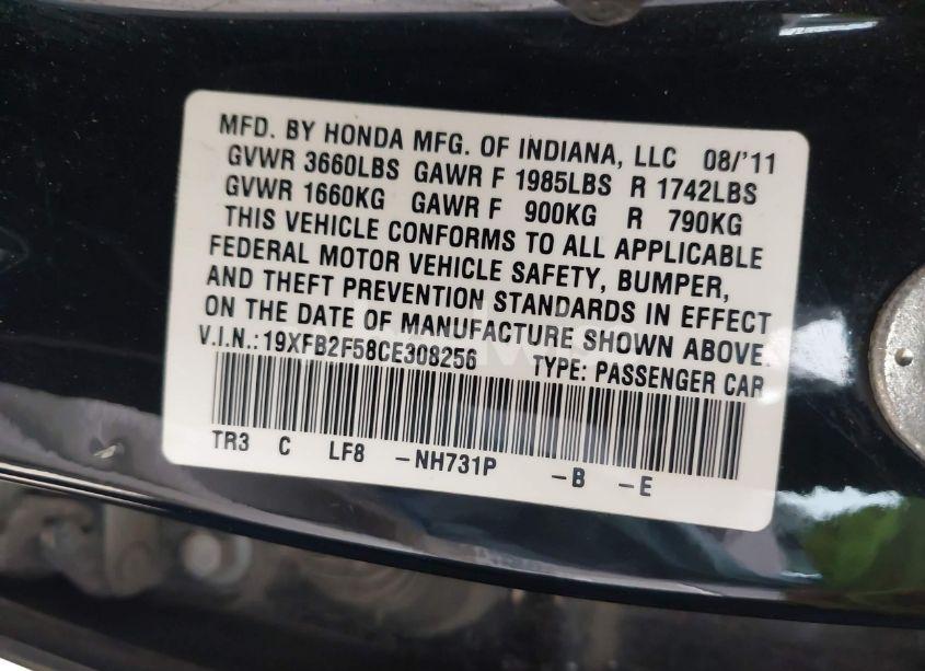 Photo 9 of 2012 Honda Civic LX (VIN 19XFB2F58CE308256)