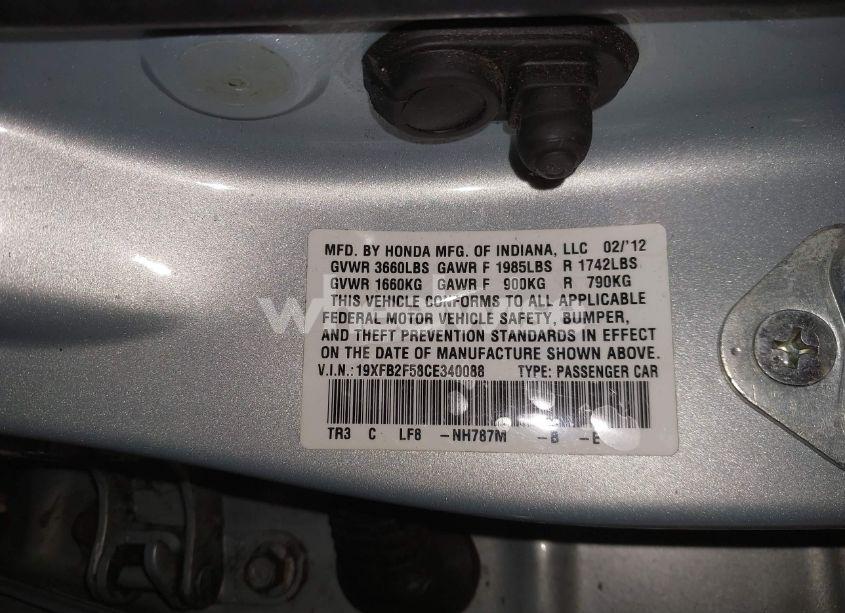 Photo 9 of 2012 Honda Civic LX (VIN 19XFB2F58CE340088)