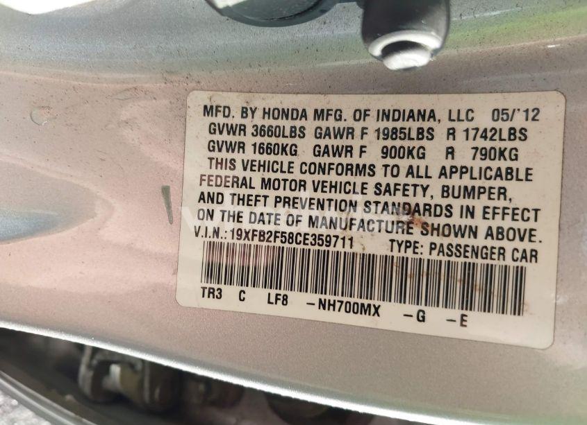 Photo 9 of 2012 Honda Civic LX (VIN 19XFB2F58CE359711)