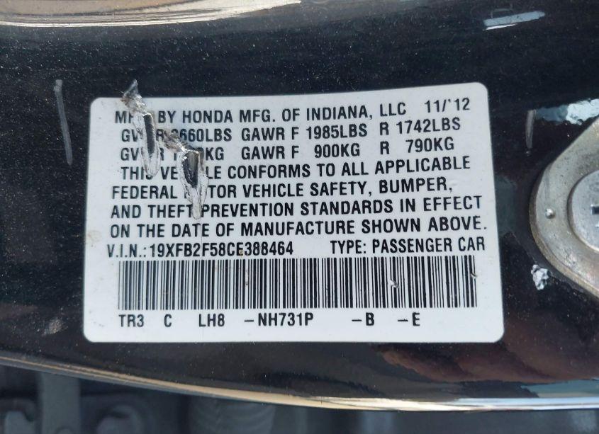 Photo 9 of 2012 Honda Civic LX (VIN 19XFB2F58CE388464)