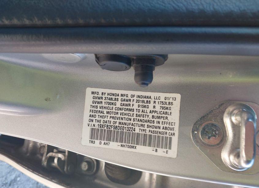 Photo 9 of 2013 Honda Civic LX (VIN 19XFB2F58DE013224)