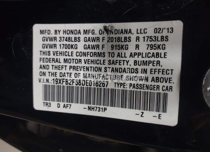 Photo 9 of 2013 Honda Civic LX (VIN 19XFB2F58DE016267)