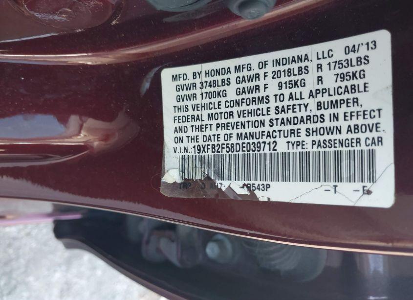 Photo 9 of 2013 Honda Civic LX (VIN 19XFB2F58DE039712)