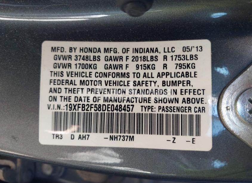 Photo 9 of 2013 Honda Civic LX (VIN 19XFB2F58DE048457)