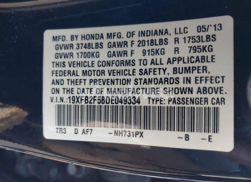 Photo 9 of 2013 Honda Civic LX (VIN 19XFB2F58DE049334)