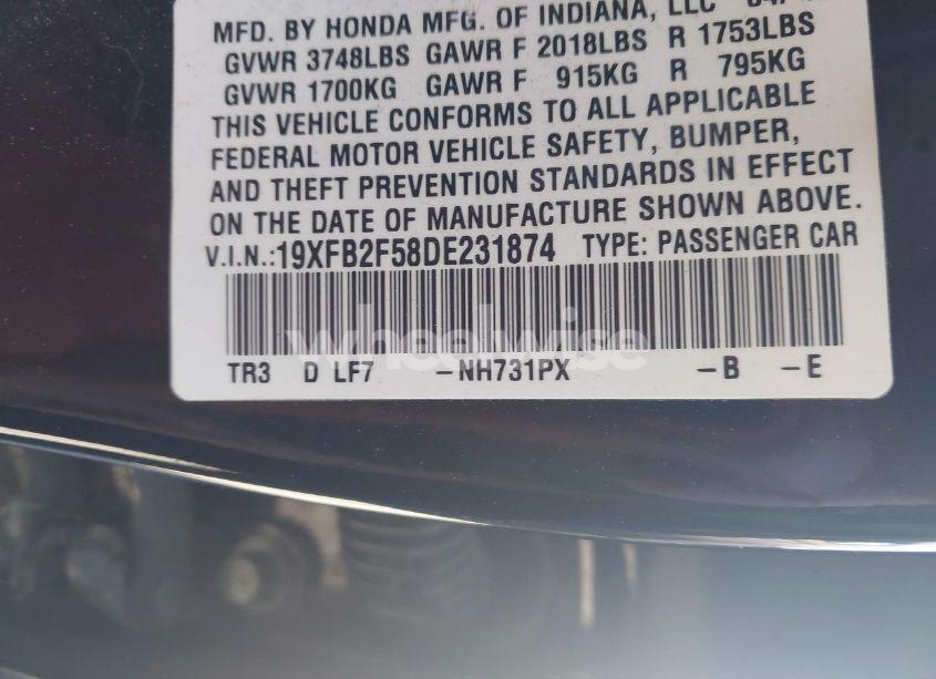 Photo 9 of 2013 Honda Civic LX (VIN 19XFB2F58DE231874)