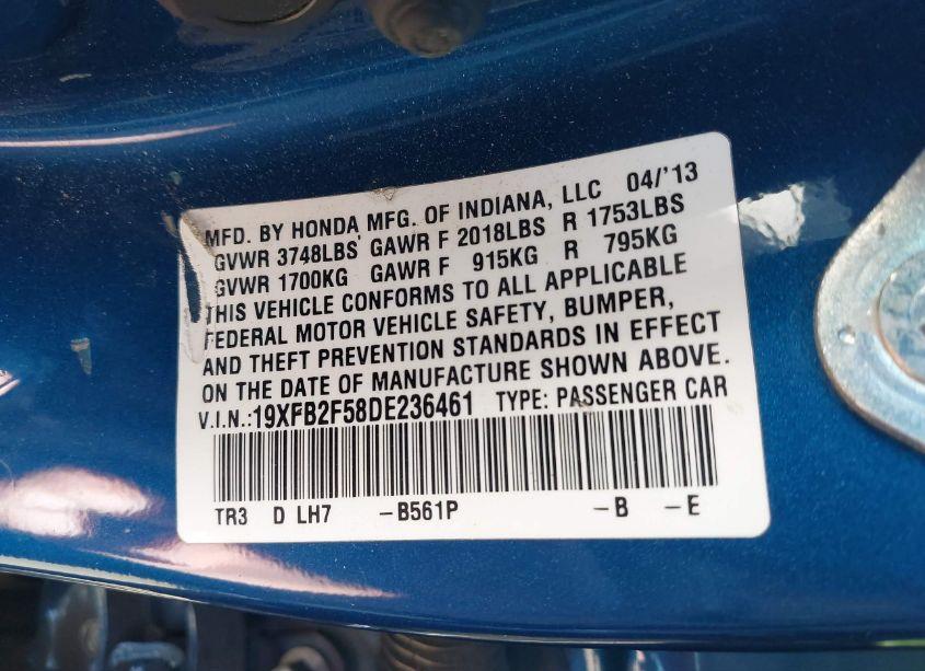 Photo 9 of 2013 Honda Civic LX (VIN 19XFB2F58DE236461)