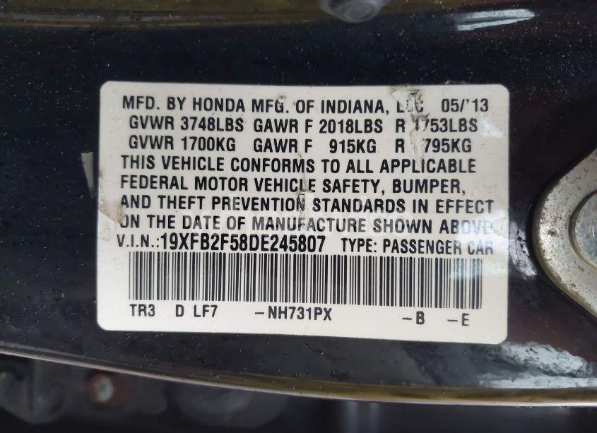 Photo 9 of 2013 Honda Civic LX (VIN 19XFB2F58DE245807)