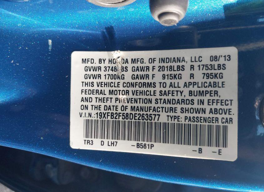 Photo 9 of 2013 Honda Civic LX (VIN 19XFB2F58DE263577)