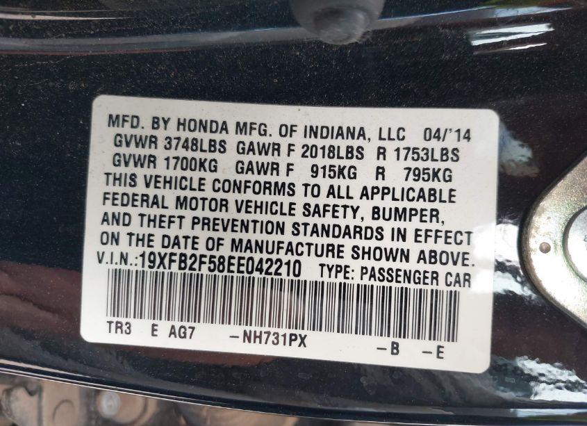 Photo 9 of 2014 Honda Civic LX (VIN 19XFB2F58EE042210)