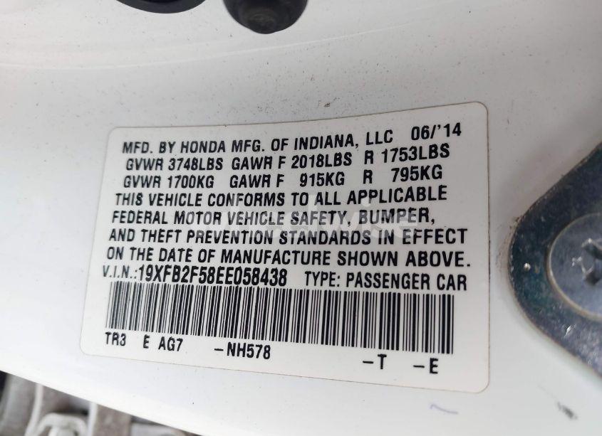 Photo 9 of 2014 Honda Civic LX (VIN 19XFB2F58EE058438)