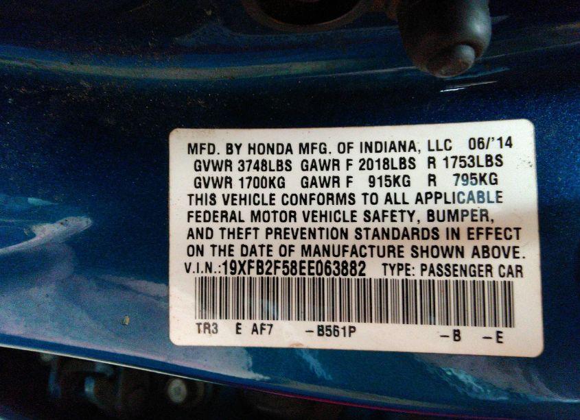 Photo 9 of 2014 Honda Civic LX (VIN 19XFB2F58EE063882)