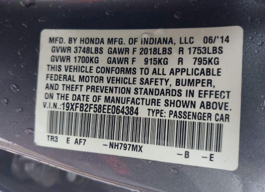 Photo 9 of 2014 Honda Civic LX (VIN 19XFB2F58EE064384)
