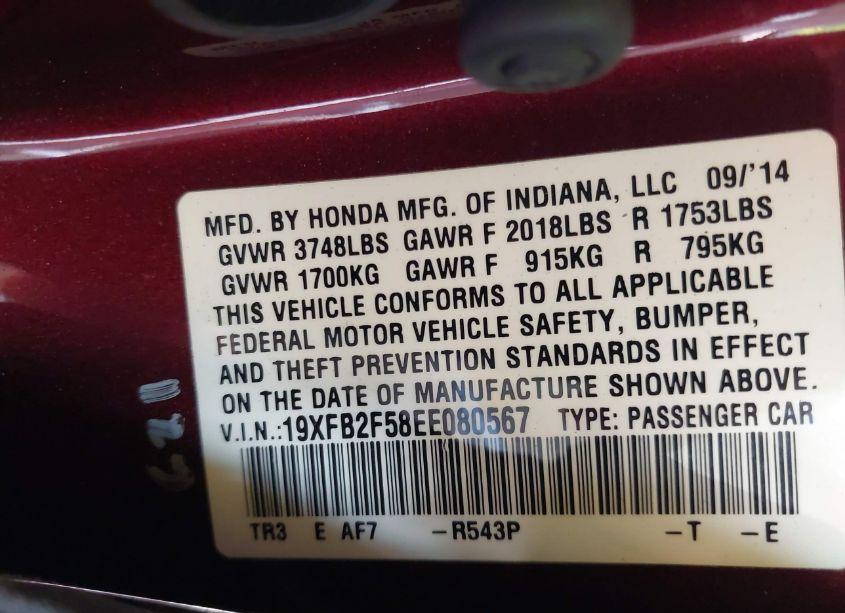 Photo 9 of 2014 Honda Civic LX (VIN 19XFB2F58EE080567)