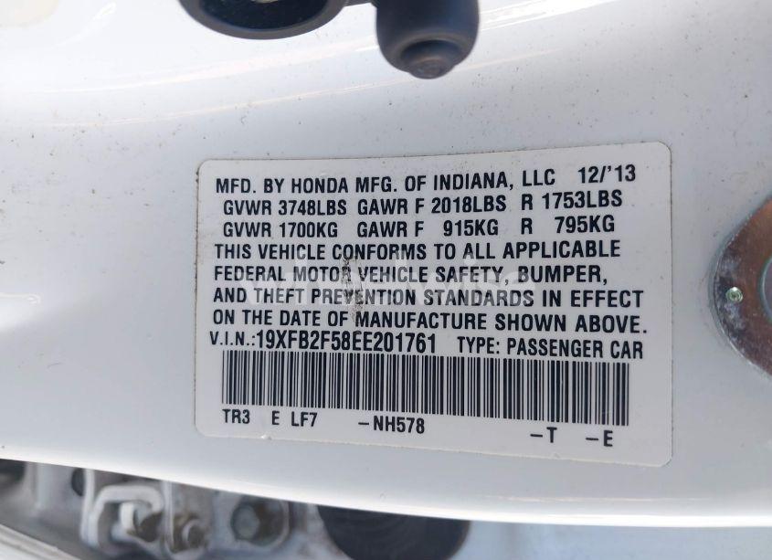 Photo 9 of 2014 Honda Civic LX (VIN 19XFB2F58EE201761)