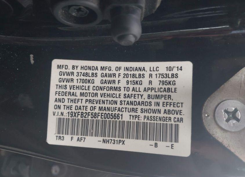 Photo 9 of 2015 Honda Civic LX (VIN 19XFB2F58FE005661)