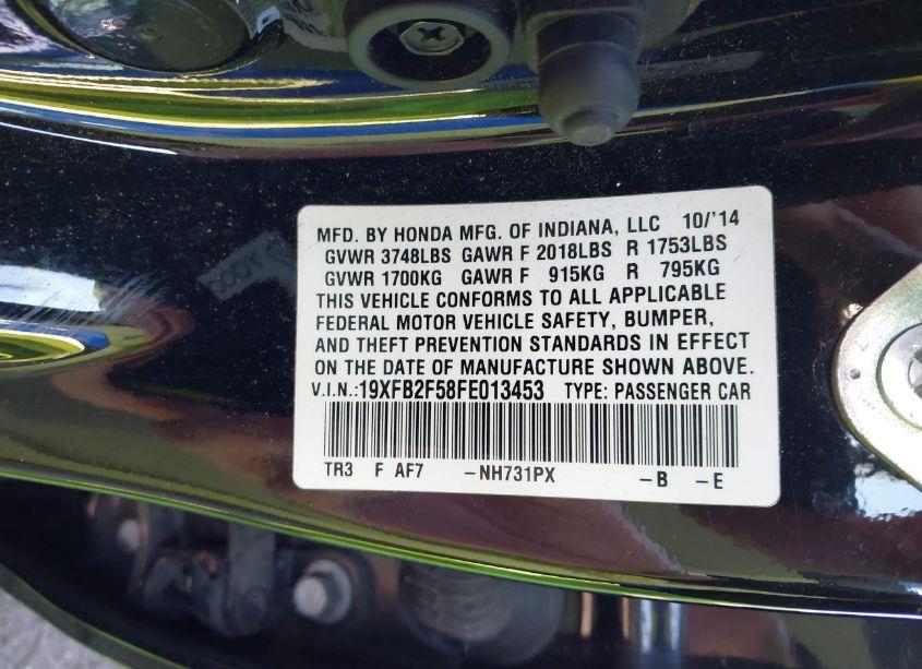 Photo 9 of 2015 Honda Civic LX (VIN 19XFB2F58FE013453)