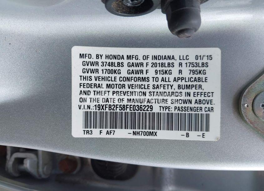 Photo 9 of 2015 Honda Civic LX (VIN 19XFB2F58FE036229)