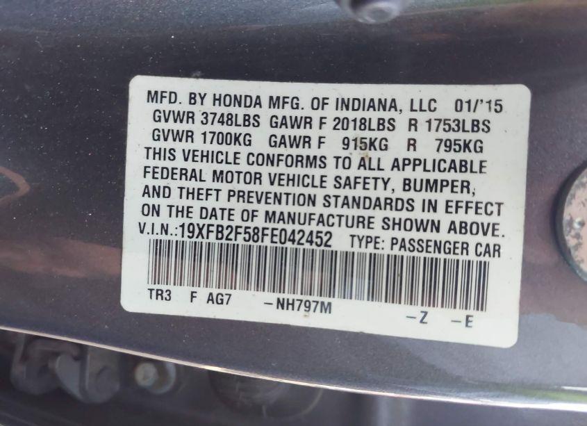Photo 9 of 2015 Honda Civic LX (VIN 19XFB2F58FE042452)