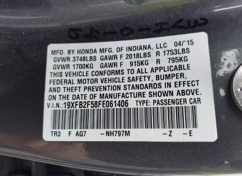 Photo 9 of 2015 Honda Civic LX (VIN 19XFB2F58FE061406)