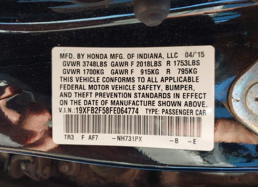Photo 9 of 2015 Honda Civic LX (VIN 19XFB2F58FE064774)