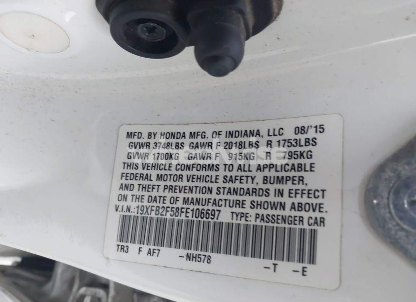 Photo 9 of 2015 Honda Civic LX (VIN 19XFB2F58FE106697)