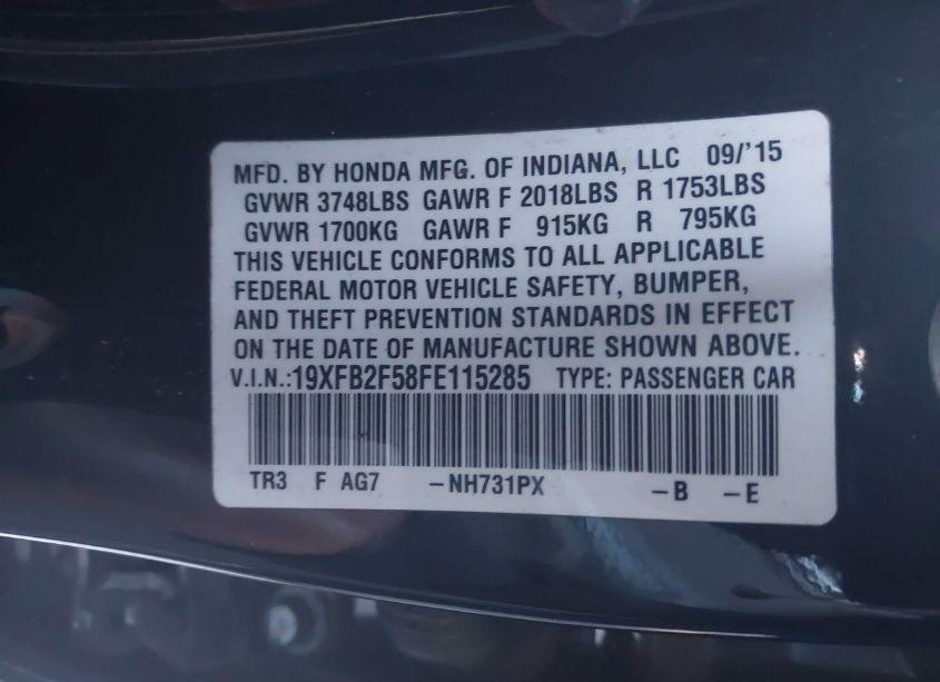 Photo 9 of 2015 Honda Civic LX (VIN 19XFB2F58FE115285)