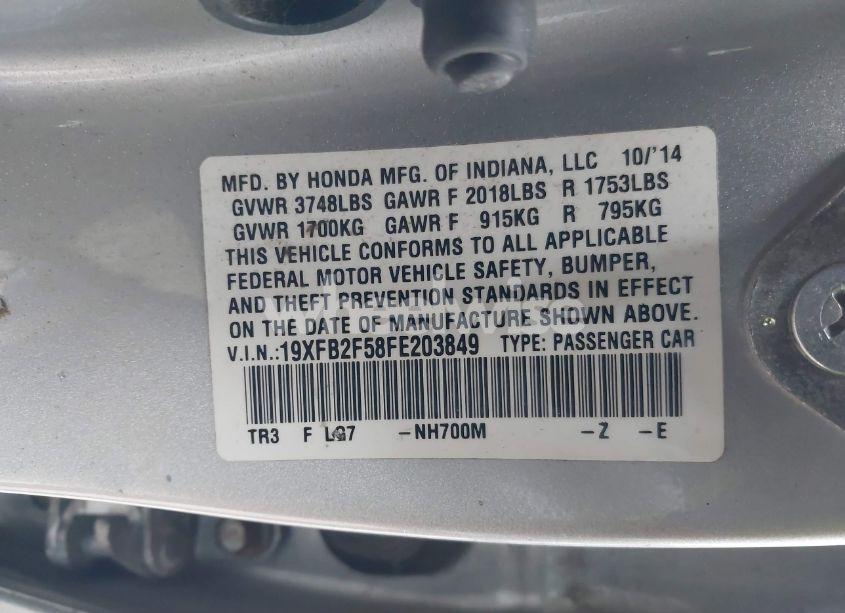 Photo 9 of 2015 Honda Civic LX (VIN 19XFB2F58FE203849)