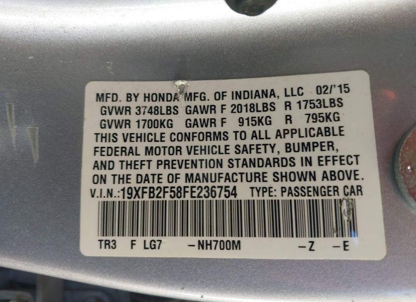 Photo 9 of 2015 Honda Civic LX (VIN 19XFB2F58FE236754)
