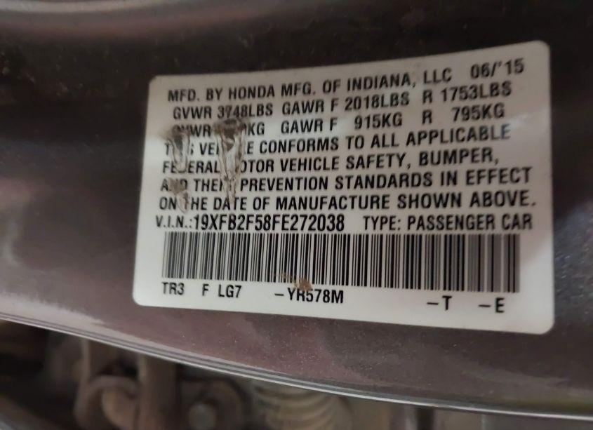 Photo 9 of 2015 Honda Civic LX (VIN 19XFB2F58FE272038)