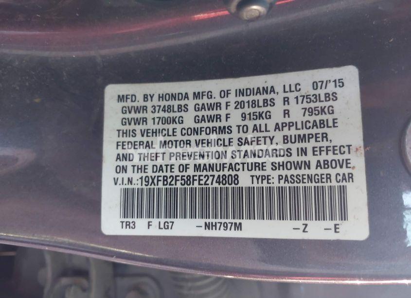 Photo 9 of 2015 Honda Civic LX (VIN 19XFB2F58FE274808)