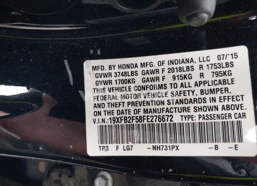 Photo 9 of 2015 Honda Civic LX (VIN 19XFB2F58FE276672)