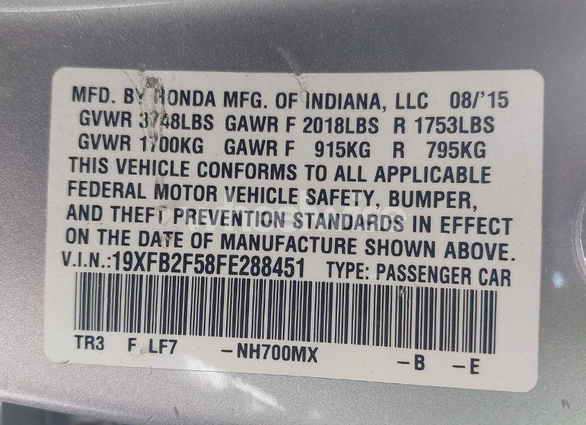 Photo 9 of 2015 Honda Civic LX (VIN 19XFB2F58FE288451)